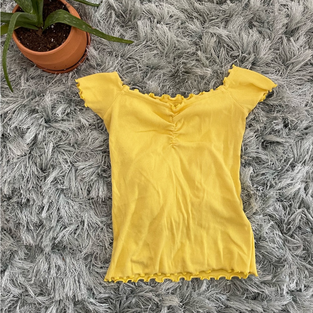 Yellow Hollister tee off the shoulder top